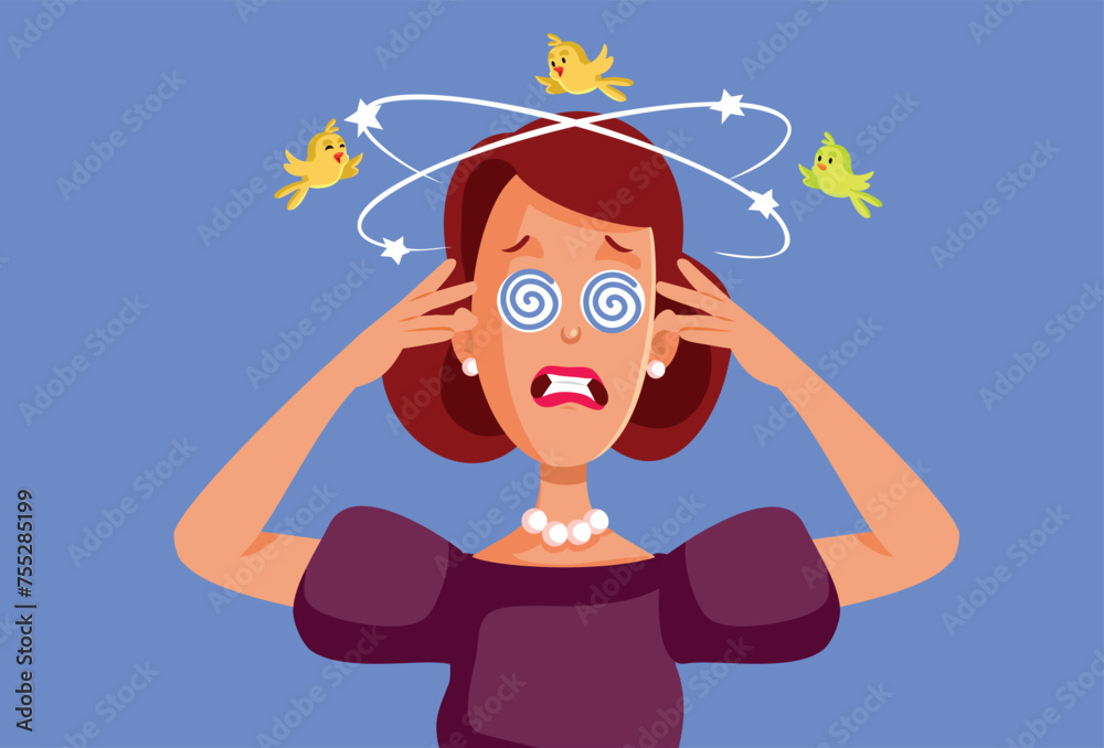 Dizzy Adult Women Having Nausea Sickness Problem Vector Character