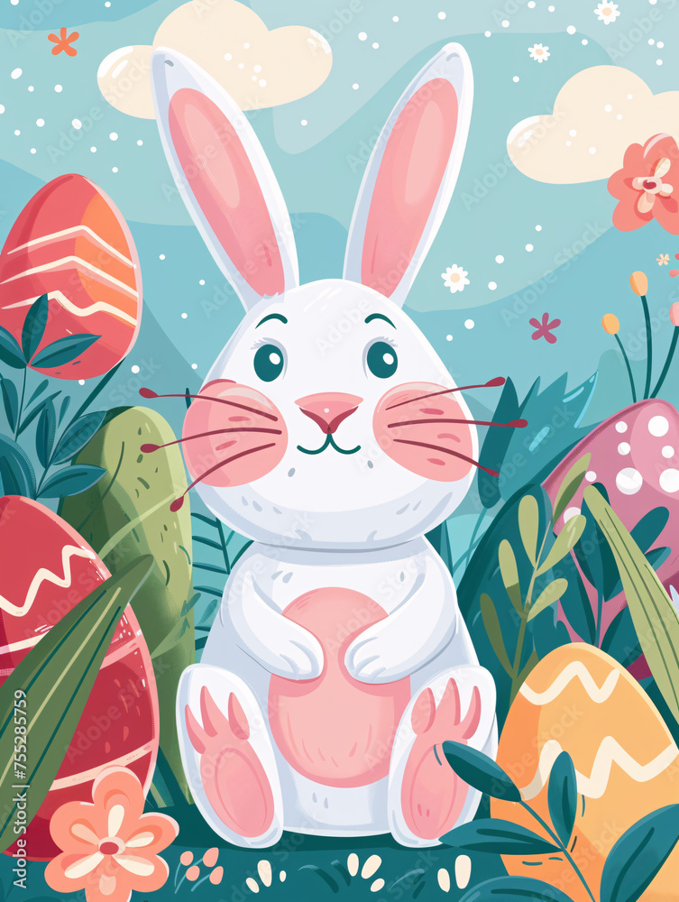 The Easter Bunny is located in the grass of the egg illustration
The Easter Bunny is located in the grass of the egg illustration