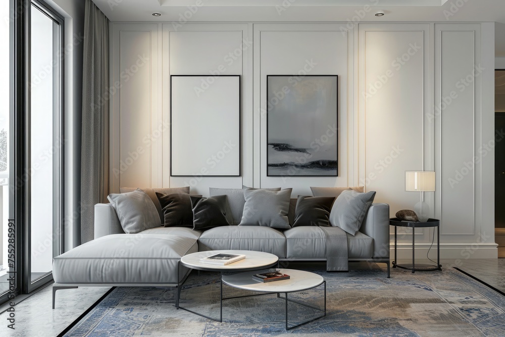 Fototapeta premium 3D Rendered Interior Modern Living Room Frame with Sofa - Couch and Table