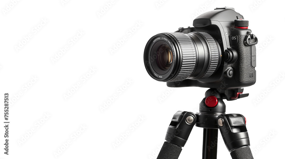 modern digital camera on tripod stand professional photography concept, camera isolated on transparent background