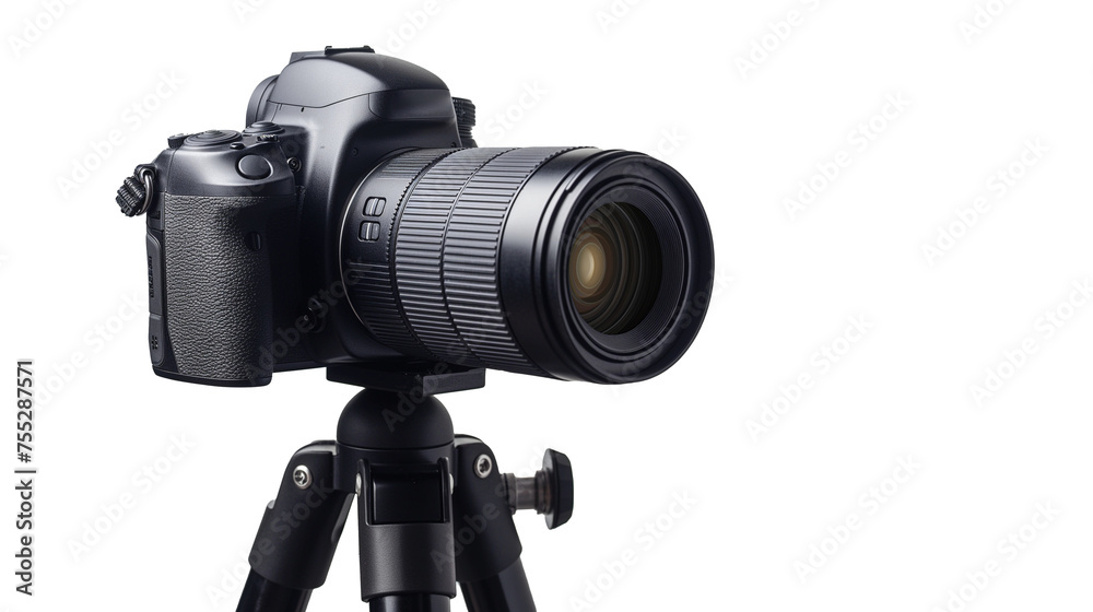 modern digital camera on tripod stand professional photography concept, camera isolated on transparent background