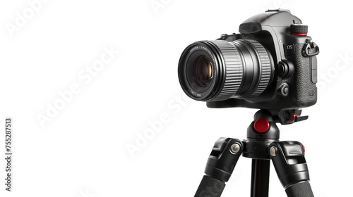 modern digital camera on tripod stand professional photography concept, camera isolated on transparent background photo