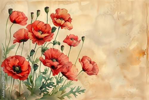 red flowers war texture soldiers hand tinted wall border shapes dead swirling photo