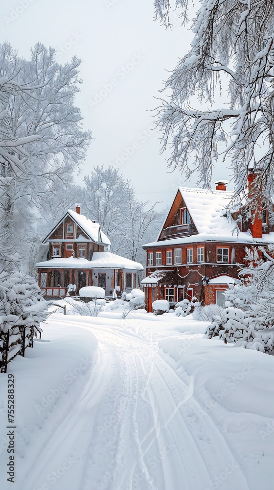 snowy road house trees background luxurious wooden cottage intense ideal stunning skied plows carved cold drinks home alone dreamland perfect