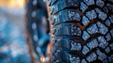 A photo of a rubber tire with studs protruding from its surface showcasing the adaptability of materials to change and improve properties for different uses.