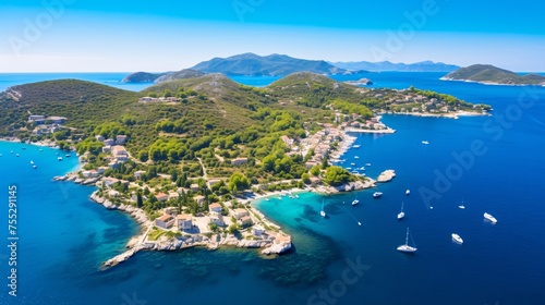 空撮した島の風景、青い海の自然風景