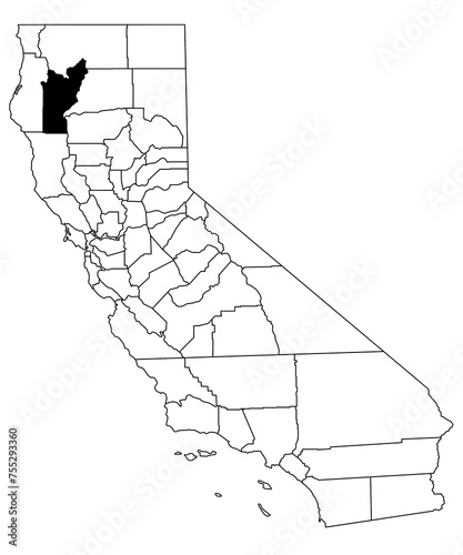 Map of Trinity County in California state on white background. single County map highlighted by black colour on California map. UNITED STATES, US photo
