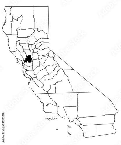 Map of solano County in California state on white background. single County map highlighted by black colour on California map. UNITED STATES, US photo