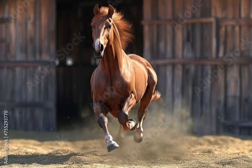 Beautiful horse running in the stable .