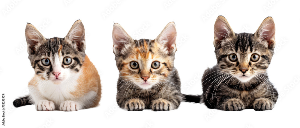 Captivating image of three kittens each with a unique fur pattern radiating innocence and playfulness making it ideal for family and pet themes Captivating image of three kittens each with a unique fur pattern radiating innocence and playfulness making it ideal for family and pet themes