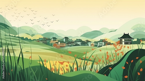 Qingming Festival grain rain spring countryside illustration
 photo