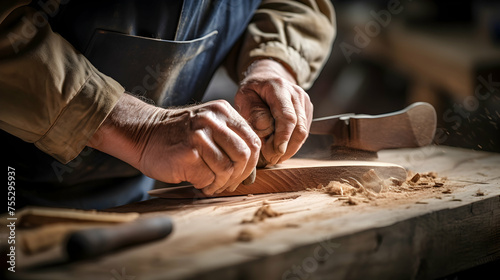 Woodworkers hands guiding a spokeshave