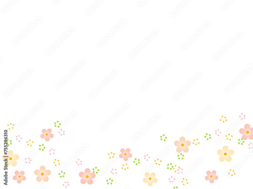 春のシンプルで可愛いドットとお花のフレーム背景イラスト