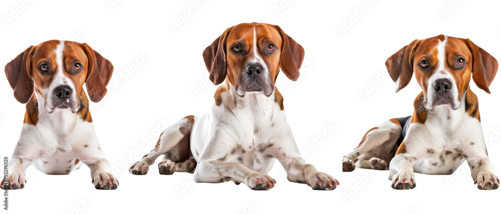 Three images of a Basset Hound lying down, capturing its relaxed demeanor and distinct long ears