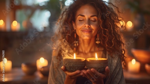 Woman Enjoying the Warm Glow of Candles in a Serene Setting © Edifi 4