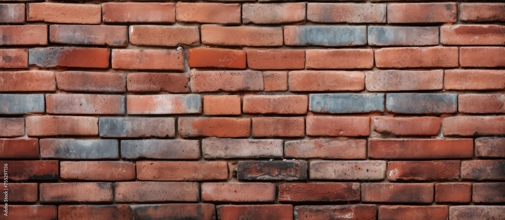 A detailed shot of a brown brick wall showcasing the intricate brickwork and mortar. The rectangular bricks are arranged neatly by a skilled bricklayer, creating a sturdy facade