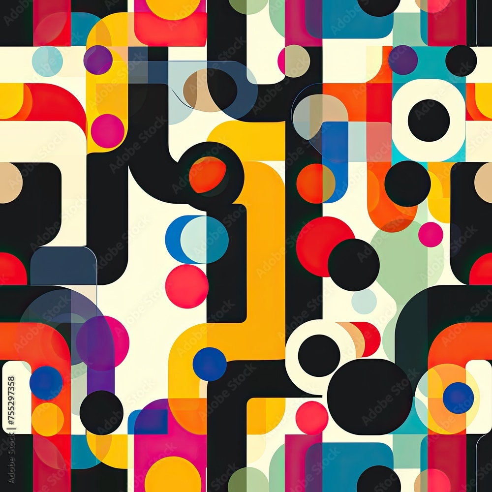 A bright seamless pattern of multicolored lines and shapes. A bright seamless pattern of multicolored lines and shapes.