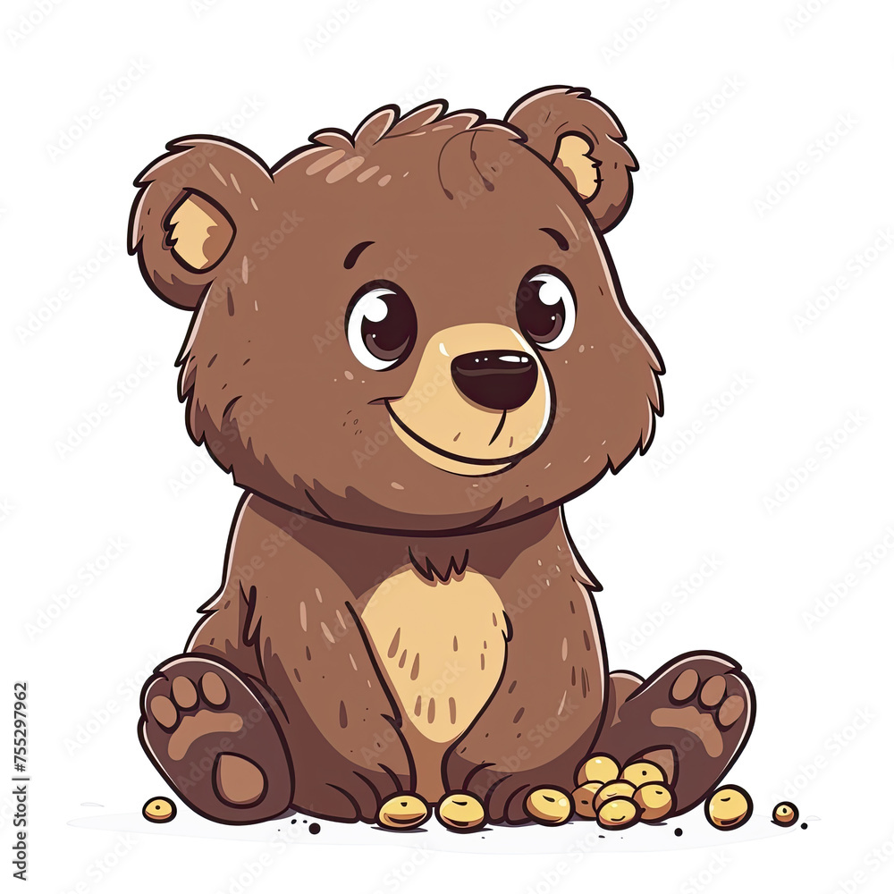 Fototapeta premium A Baby Bear Learning To Forage For Food, Isolated Transparent Background Images