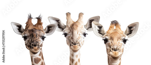 The engaging image presents three giraffes with distinctly different facial expressions, highlighting their unique personalities