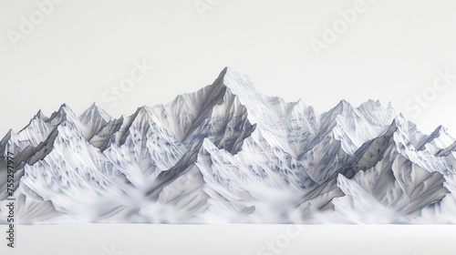 Majestic mountain peaks with snow-capped summits, cut out: