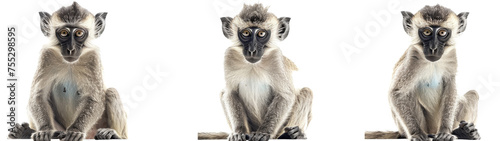 A captivating grey monkey with wide eyes and a curious stare provides a striking photograph with deep detail photo