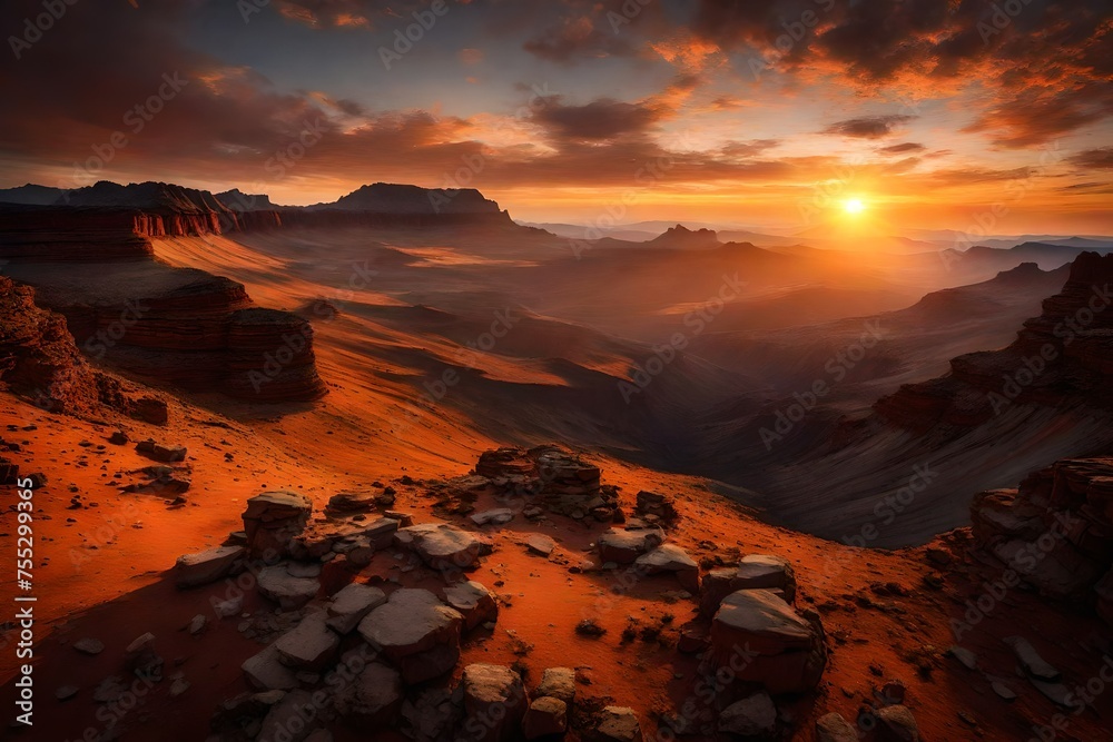 Sunrise over rugged plateaus, a silent awakening of geological wonders.