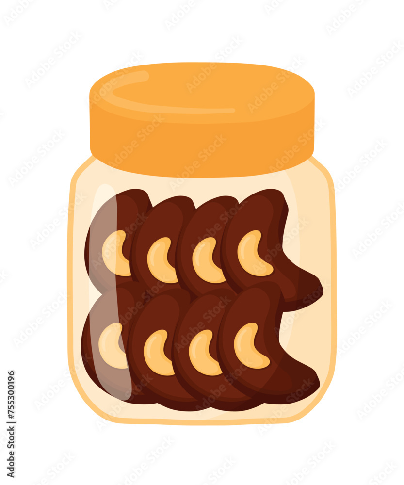 Fototapeta premium Chocolate Cashew Cookies in Jar for Food Celebration Element Vector Illustration