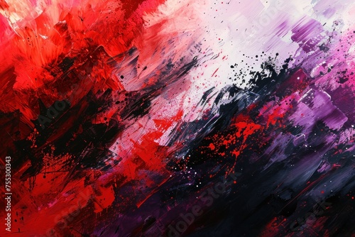 Abstract Red and Black Brushstrokes on Canvas