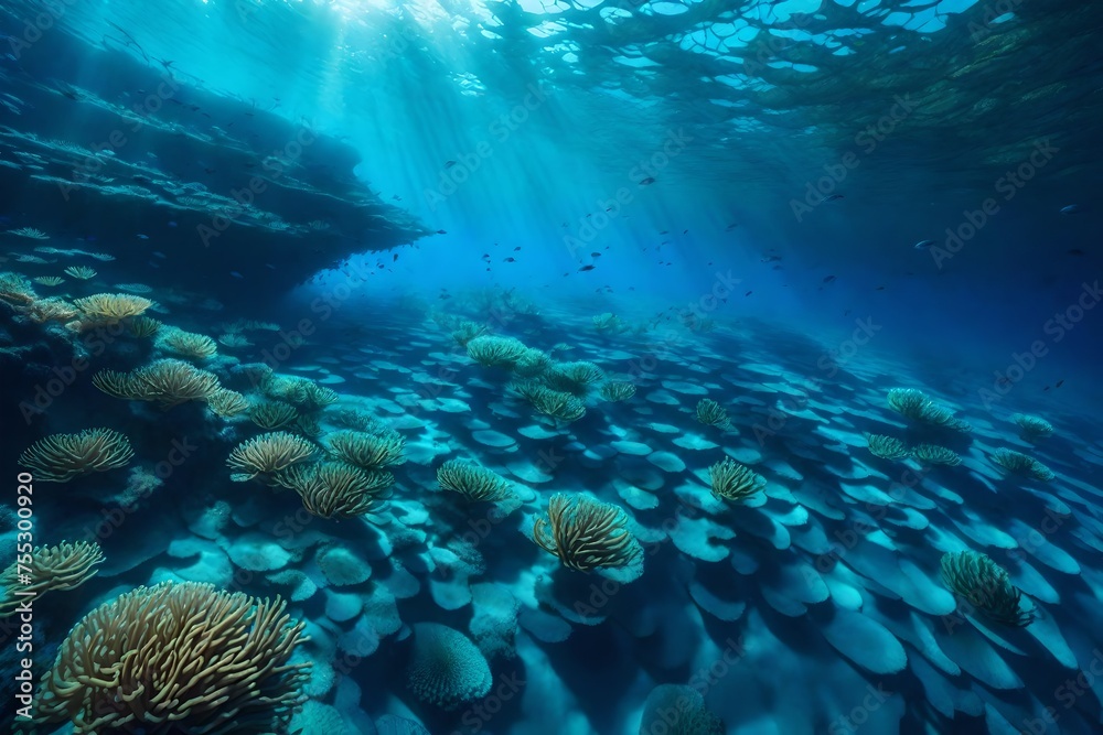 Majestic seamounts in oceanic solitude, a dance of shadows beneath the deep blue. Majestic seamounts in oceanic solitude, a dance of shadows beneath the deep blue.