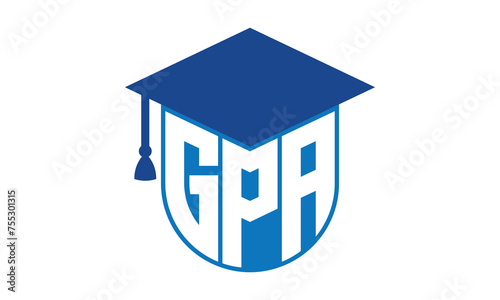 GPA initial letter academic logo design vector template. school college logo, university logo, graduation cap logo, institute logo, educational logo, library logo, teaching logo, book shop, varsity	
