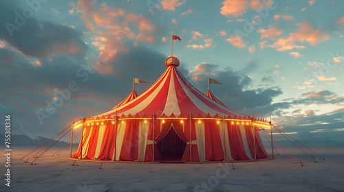 Retro syle circus tent in red and white colors. generative ai