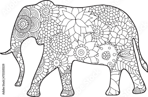 Fototapeta Naklejka Na Ścianę i Meble -  elephant mandala coloring page for adult
