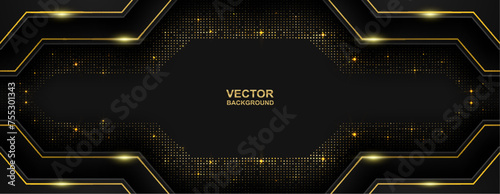 Abstract. Geometric overlab shape black and gold background. luxury background. Vector. photo