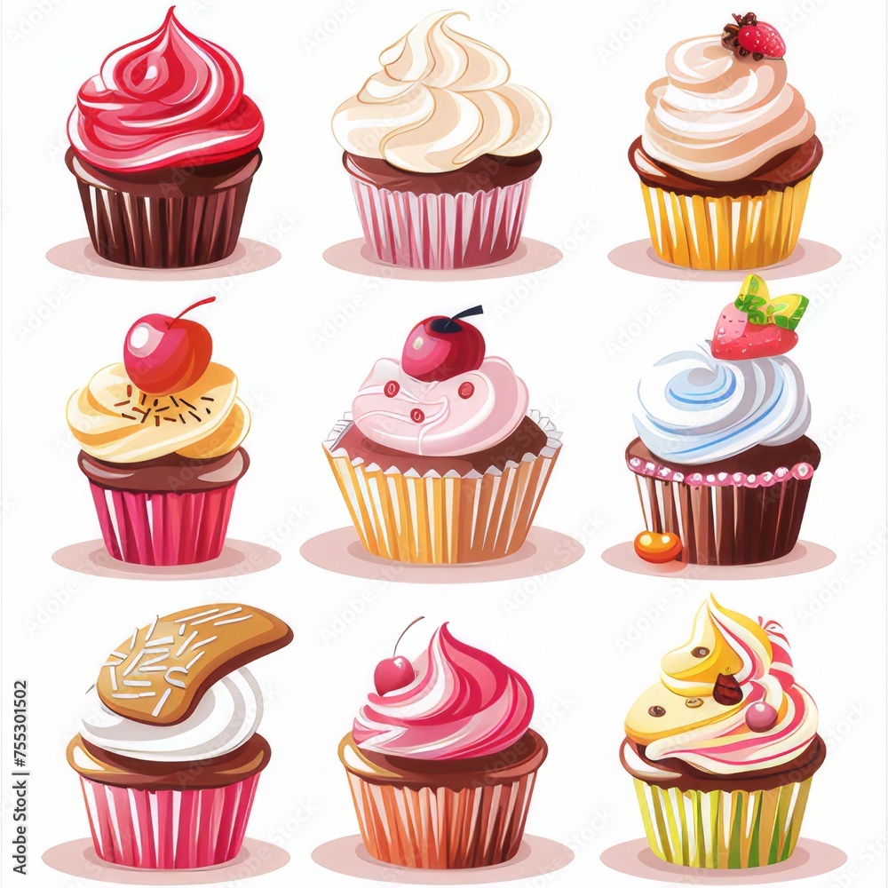 Clip art illustration with various cupcakes. on a white background Clip art illustration with various cupcakes. on a white background