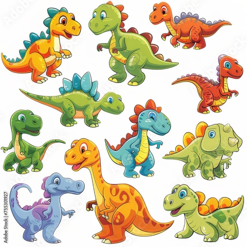 Clipart illustration showing various cute dinosaurs. on a white background