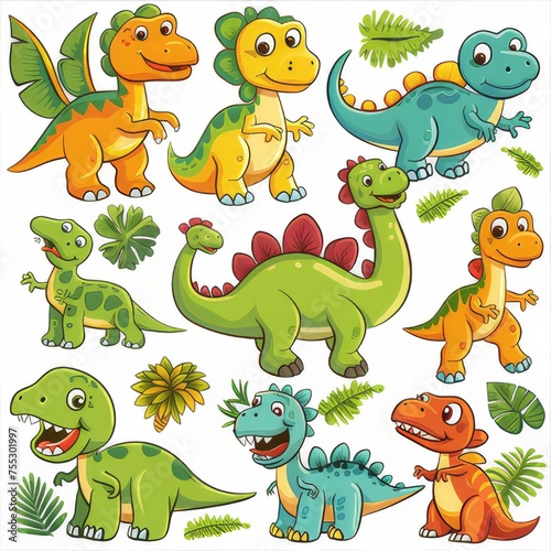 Clipart illustration showing various cute dinosaurs. on a white background