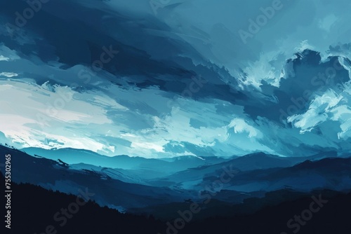 Serene Mountainous Landscape Digital Art