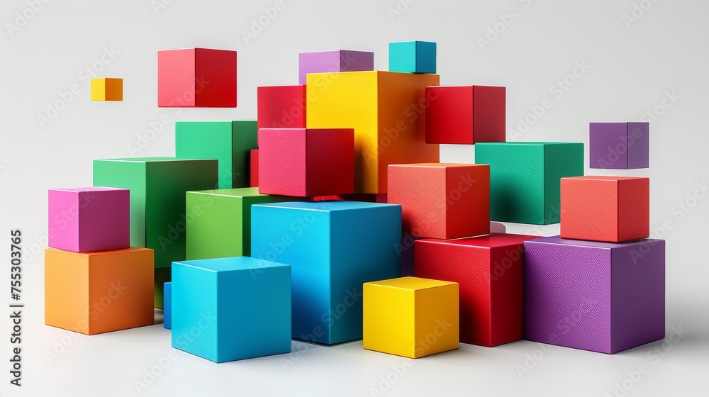 colorful 3d shapes floating, on a white background colorful 3d shapes floating, on a white background