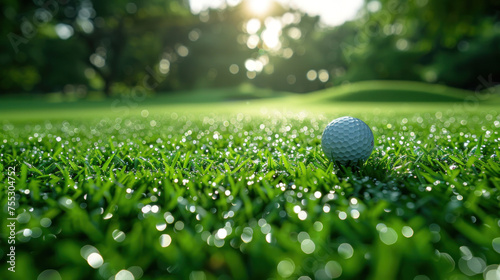 Close up of Golf club and ball in grass.