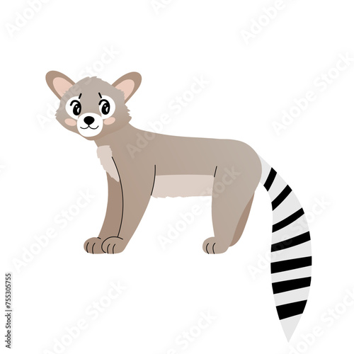 Cute cartoon illustration of ringtail cat. American endemic animal