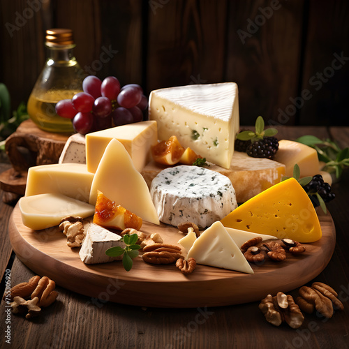 An Artistic Presentation of Variety of Delicious Cheeses on Rustic Wooden Chopping Boards