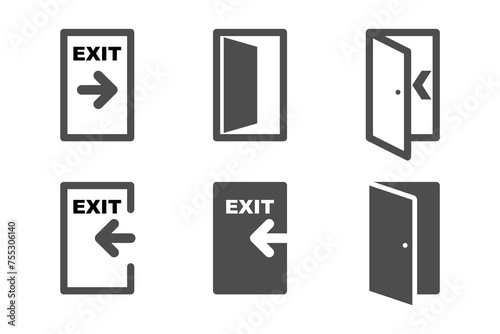 vector icon set of door exit, exit, evacuation route