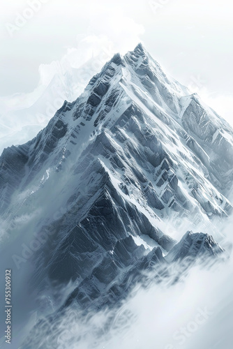 A monotone painting of snowcap mountains © grey