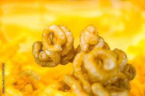 Pork caps or Cap Moo on a food stall at Thung Kwian Market in Lampang Province photo