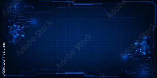 Abstract blue circuit board and grid copy space background.Vector illustrations.