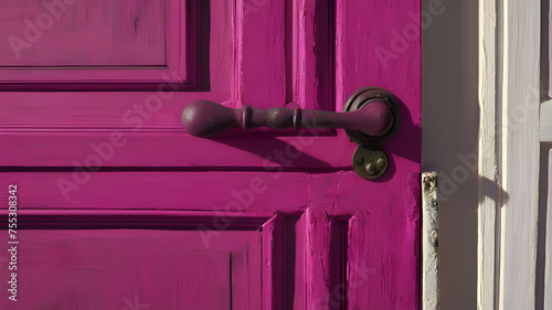 Magenta painter door with handle closeup