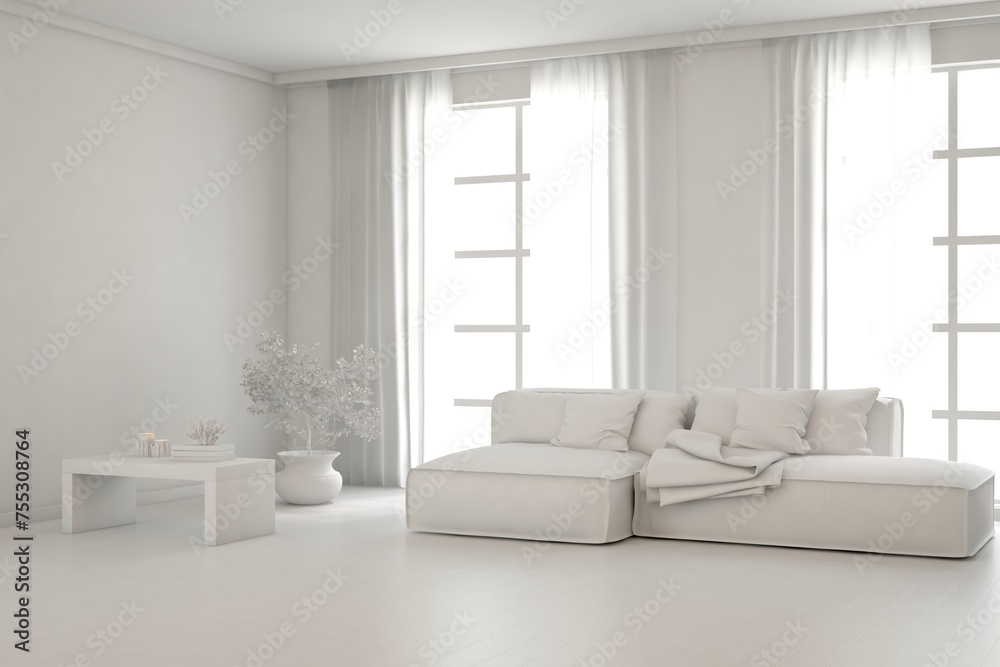 Fototapeta premium White living room concept with sofa. 3D illustration