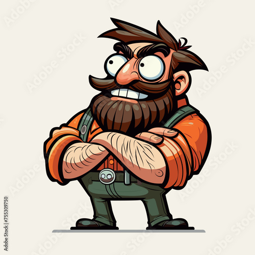 homem estilo cartoon, forte e bravo, estilo lenhador,