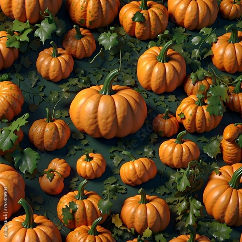 3D sprite sheet fall autumn pumpkins with leaves and vines