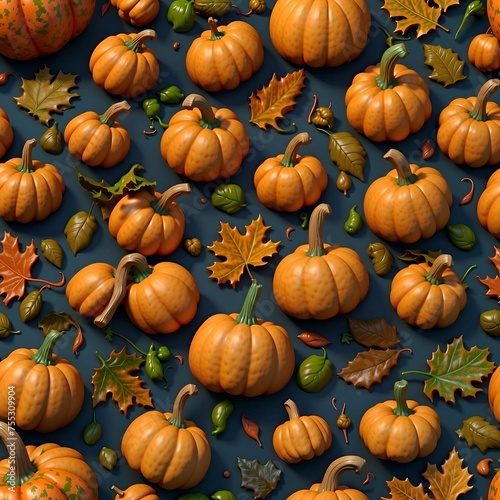 3D sprite sheet fall autumn pumpkins with leaves and vines
